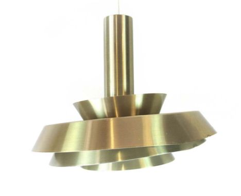 A 1970's brass coloured four-tier ceiling light of squat form CONDITION REPORT: Some dents and knocks. Enamelling worn away i