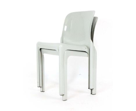 Vico Magistretti for Artemide, a pair of Italian 'Selene' light grey moulded stacking chairs, designed in 1969