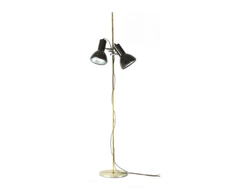 A 1970's standard lamp with two brown enamelled shades CONDITION REPORT: Working order unknown, lead cut. Some wear and losse