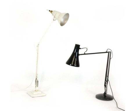 A Herbert Terry white overpainted Anglepoise lamp together with another similar lamp in black