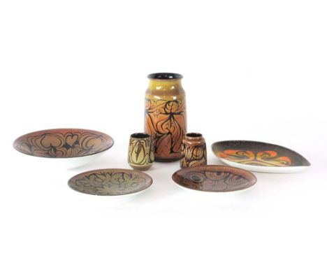 A group of seven Poole 'Aegean' Range bowls, vases and dishes 