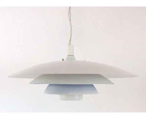 A 1970's Form-Light white and lilac four-tier ceiling light in the manner of Louis Poulsen  CONDITION REPORT: Pull-down mecha