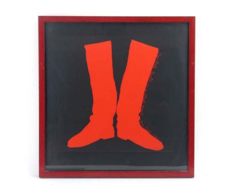Jim (James) Dine (American, b.1935),'Two Red Boots on a Black Ground',signed in the image and dated 1965,silkscreen,38 x 38 c