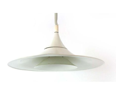 A Danish white-enamelled pull-down ceiling light of trumpet form with a second tier CONDITION REPORT: Working order unknown, 