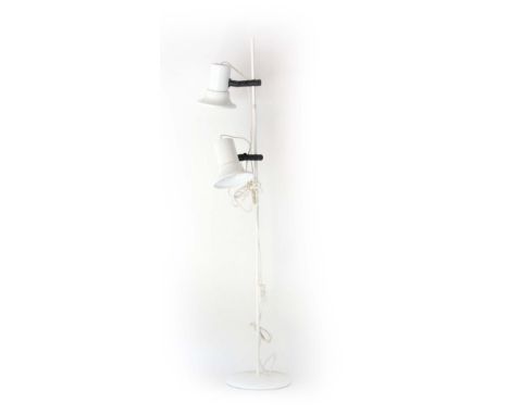 A 1970's white enamelled standard lamp with two adjustable shades