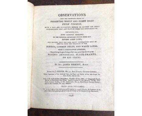 Sir James Wright - Observations upon the Important Object of Preserving Wheat and other Grain from Vermin..., first editon 17