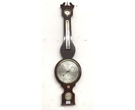 19th century banjo barometer by Birch, Tenderden, silvered scales in mahogany case 97cmGood restored condition