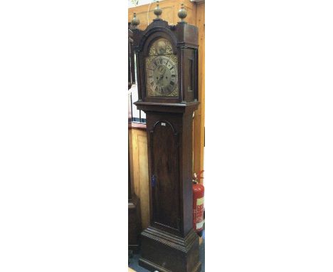 18th century longcase clock by Barnaby Dammant with brass and silvered arched dial, subsidiary seconds and date aperture, str