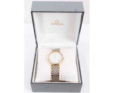 Gentlemen's Omega De Ville wristwatch, the circular white enamel dial with Roman numerals, gold plated and stainless steel ca