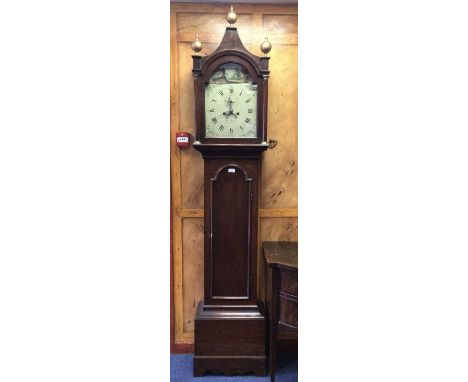 Victorian eight day longcase clock by Sam Buxton, Colchester with arched painted dial, windmill painted in arch, striking on 