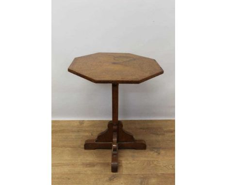 Edwardian oak octagonal occasional table, in the Pugin tradition, on square column and cruciform base, 46cm wide. Provenance: