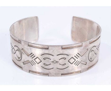 Georg Jensen silver cuff bangle designed by Harald Nielsen for Georg Jensen, model number 64.Internal circumference is approx