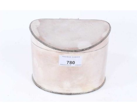 Early 19th century Sheffield plate tea caddy, oval form with bowed hinged cover, 14cm wide
