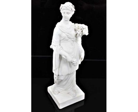 A Derby bisque figure emblematic of Plenty, late 18th/early 19th century, shown robed and carrying a cornucopia of fruit, inc