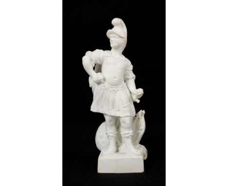 A Derby bisque figure of Mars, late 18th/early 19th century, shown standing on a square base, incised model number 114 to bas