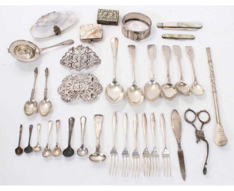 Edwardian silver nurses buckle, (Birmingham 1907), together with another white metal buckle and collection of various silver 