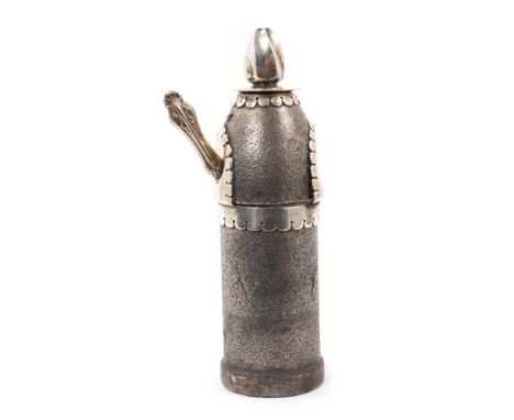 Highly unusual silver mounted Boer War bullet, adapted to a table cigar lighter, inscribed. 'Begbie's explosion, Johannesburg