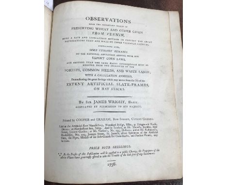 Sir James Wright - Observations upon the Important Object of Preserving Wheat and other Grain from Vermin..., first editon 17