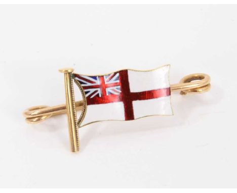 Antique gold and enamel naval White Ensign flag brooch, 36mm.