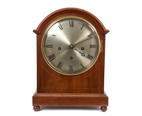 Early 20th century German chiming bracket clock with silvered dial, chime/silent and eight gongs and four gongs selector to d