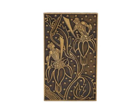 Brass printing block for Aubrey Beardsley’s Morte D'Arthur, 6 x 3.7cm, an accompanying note states, P.375, Ch.10, Bk. 9, in t