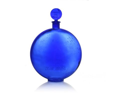 Rene Lalique for Worth, a large Dans La Nuit 4 blue glass perfume bottle, model Worth Perfume 16, designed circa 1926, polish