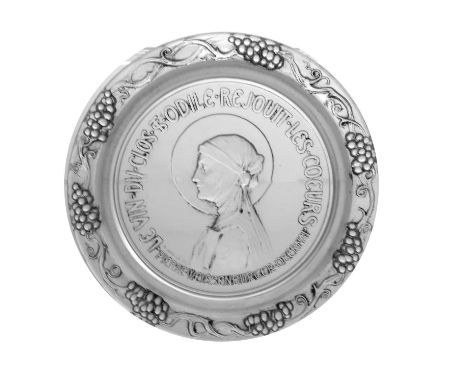 Rene Lalique, a Sainte Odile glass ashtray, designed circa 1936, polished and black stained, relief moulded mark R Lalique, 1