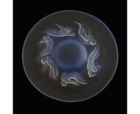 Rene Lalique, an Ondines opalescent glass plate, model 3003, designed circa 1921, frosted and polished, engraved mark R Laliq