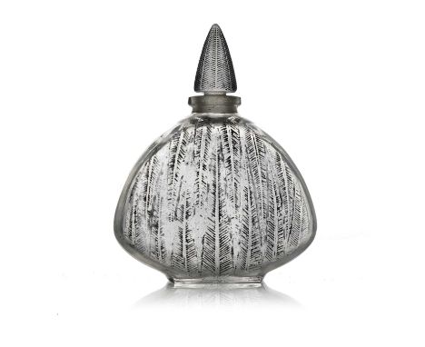Rene Lalique for Arys, a Le Mimosa glass perfume bottle, model Arys Perfume 14, designed circa 1922, polished with black stai