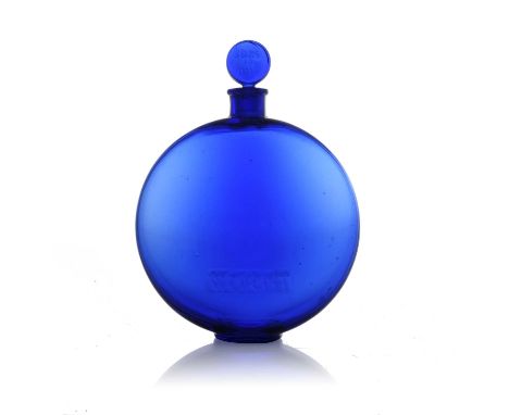 Rene Lalique for Worth, a Dans La Nuit 4 blue glass perfume bottle, model Worth Perfume 16, designed circa 1926, polished and
