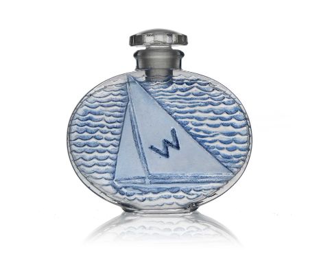 Rene Lalique for Worth, an En Croisier glass perfume bottle, model Worth Perfume 8, designed circa 1935, polished with blue s