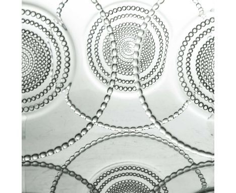 Rene Lalique, a set of five Nippon glass plates, model 3076, designed circa 1931, etched marks R Lalique, 17cm diameter (5)