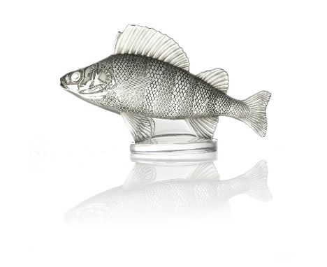 Rene Lalique, a Perche glass car mascot, model 1158, designed circa 1929, polished and frosted with grey and green staining, 