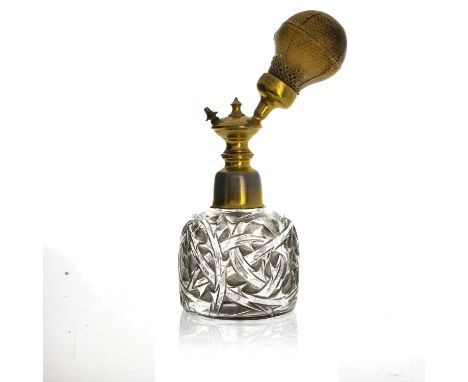 Rene Lalique, an Epines glass atomiser, model 653, designed circa 1920, polished, with black staining, gilt metal mounts, mou