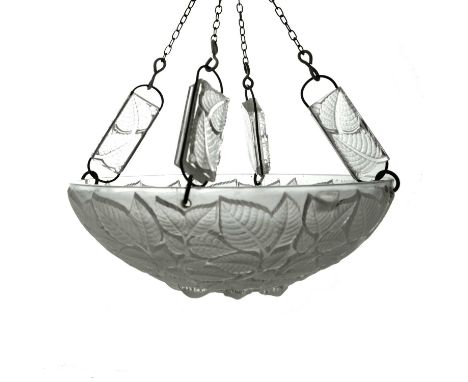 Rene Lalique, a Charmes glass pendant light shade, model 2458, designed circa 1924, polished and frosted with four glass pane