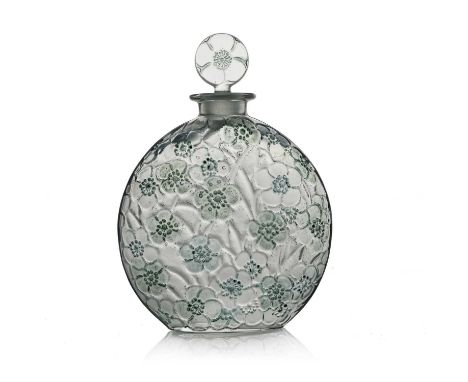 Rene Lalique for D'Orsay, a Le Lys glass perfume bottle, model D'Orday Perfume 3, designed circa 1920, polished with green st