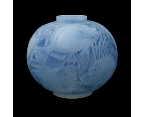 Rene Lalique, a Poissons cased opalescent glass vase, variation of model 925, designed circa 1921, illustrated in the 1932 Re