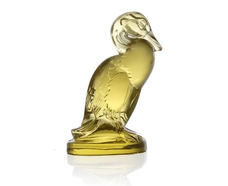 Rene Lalique, a Canard amber glass seal, model 219, designed circa 1925, polished, incised mark R Lalique France, 6.5cm high