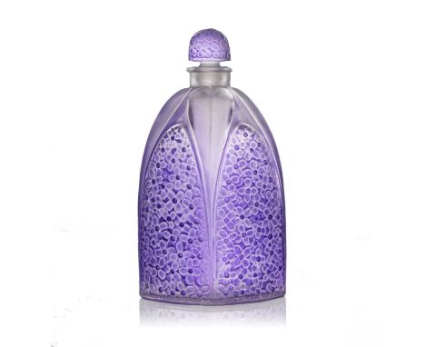 Rene Lalique for Gabilla, a Lilas glass perfume bottle, model Gabilla Perfume 1, designed circa 1925, frosted and lilac stain