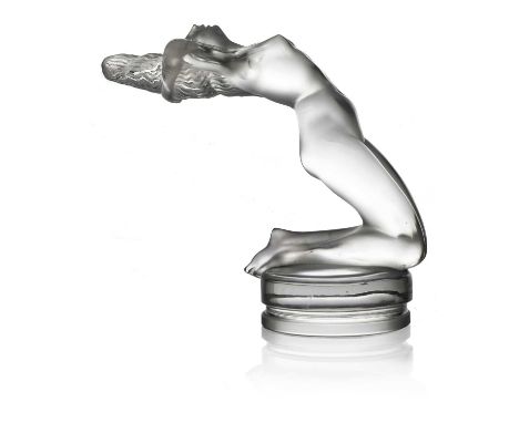 Rene Lalique, a Chrysis glass car mascot, model 1183, designed circa 1931, frosted and polished, acid mark R Lalique, 13.3cm 