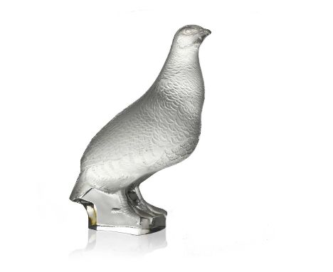 Rene Lalique, a Perdix Debout Motif glass sculpture, model 1235, designed circa 1939, frosted and polished, incised mark R La