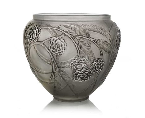 Rene Lalique, a Nefliers glass vase, model 940, designed circa 1923, frosted with black staining, incuse moulded mark R Laliq