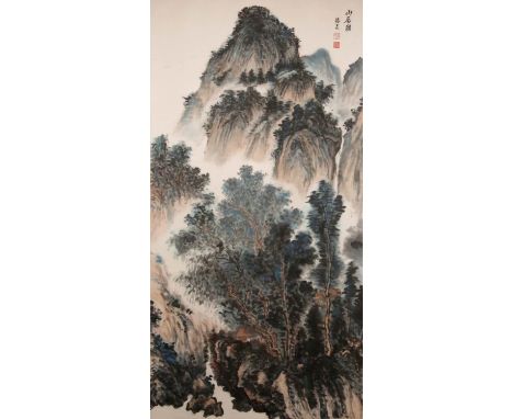 SUN XIKUN (1921-2003) LIVING IN THE MOUNTAINS A Chinese scroll painting, ink and colour on paper, inscribed shan ju tu, signe