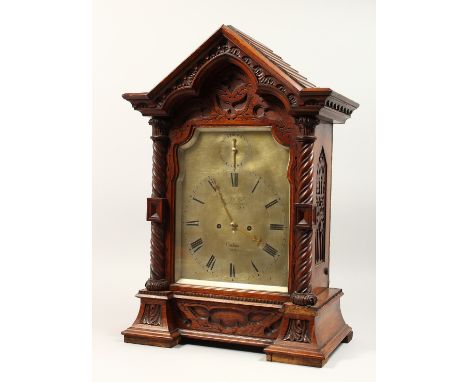 A VERY GOOD REGENCY BRACKET CLOCK by James McCabe with silvered dial movement, 3011. 24ins high.
