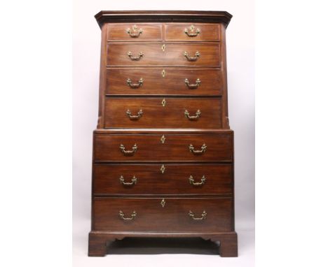 A GOOD GEORGE  III MAHOGANY TALLBOY, the top with moulded cornice over two short and three long graduated drawers, three long