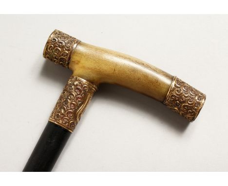 A RHINO HANDLE WALKING STICK with tablet  'R.E. HODGSON' 33ins long.