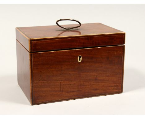 A GEORGE III MAHOGANY TEA CADDY with mixing bowl and tea cannister. 8.5ins long.