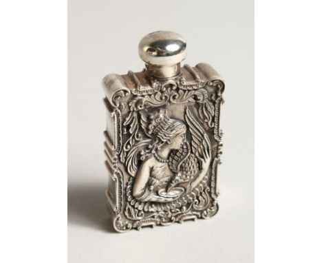 A ST. ANDREWS SOLID SILVER AND ENAMEL LEDA AND SWAN PERFUME PERFUME BOTTLE 2.5ins long