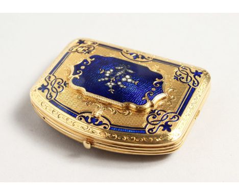 A SUPER 14CT BLUE ENAMEL COMPACT-WATCH by F.C. MONNIER &amp; FILS, GENEVA.  ECHAPPEMENT. A CYLINDRE HUIT TROIS BUBL, the insi