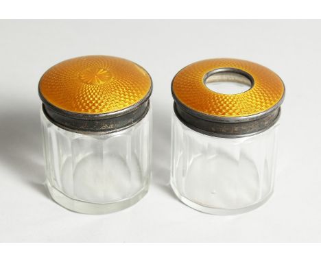 A PAIR OF SILVER AND YELLOW ENAMEL JARS Birmingham, 1916.